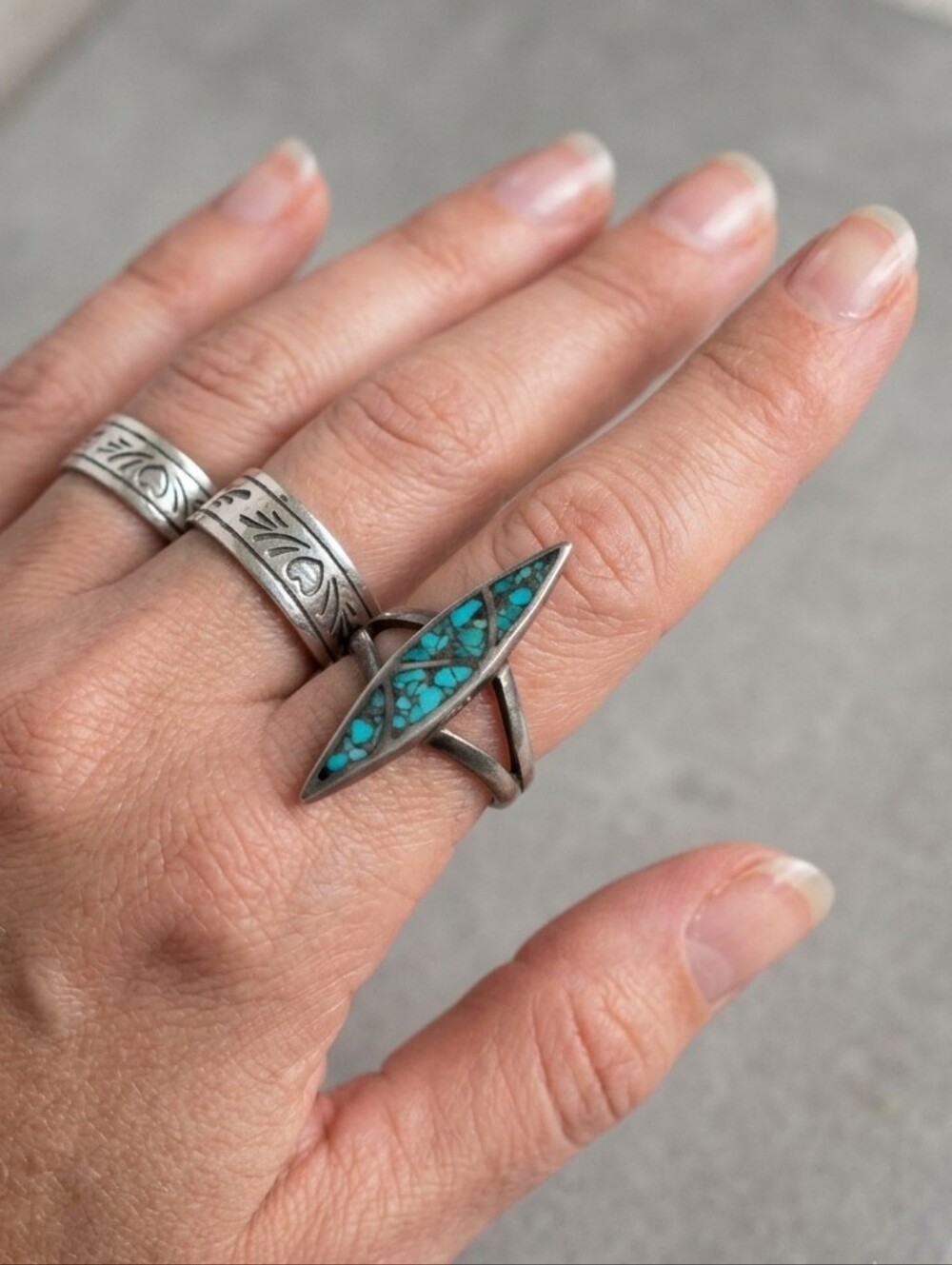 🌙Turquoise Inlay Marquise Sterling Ring